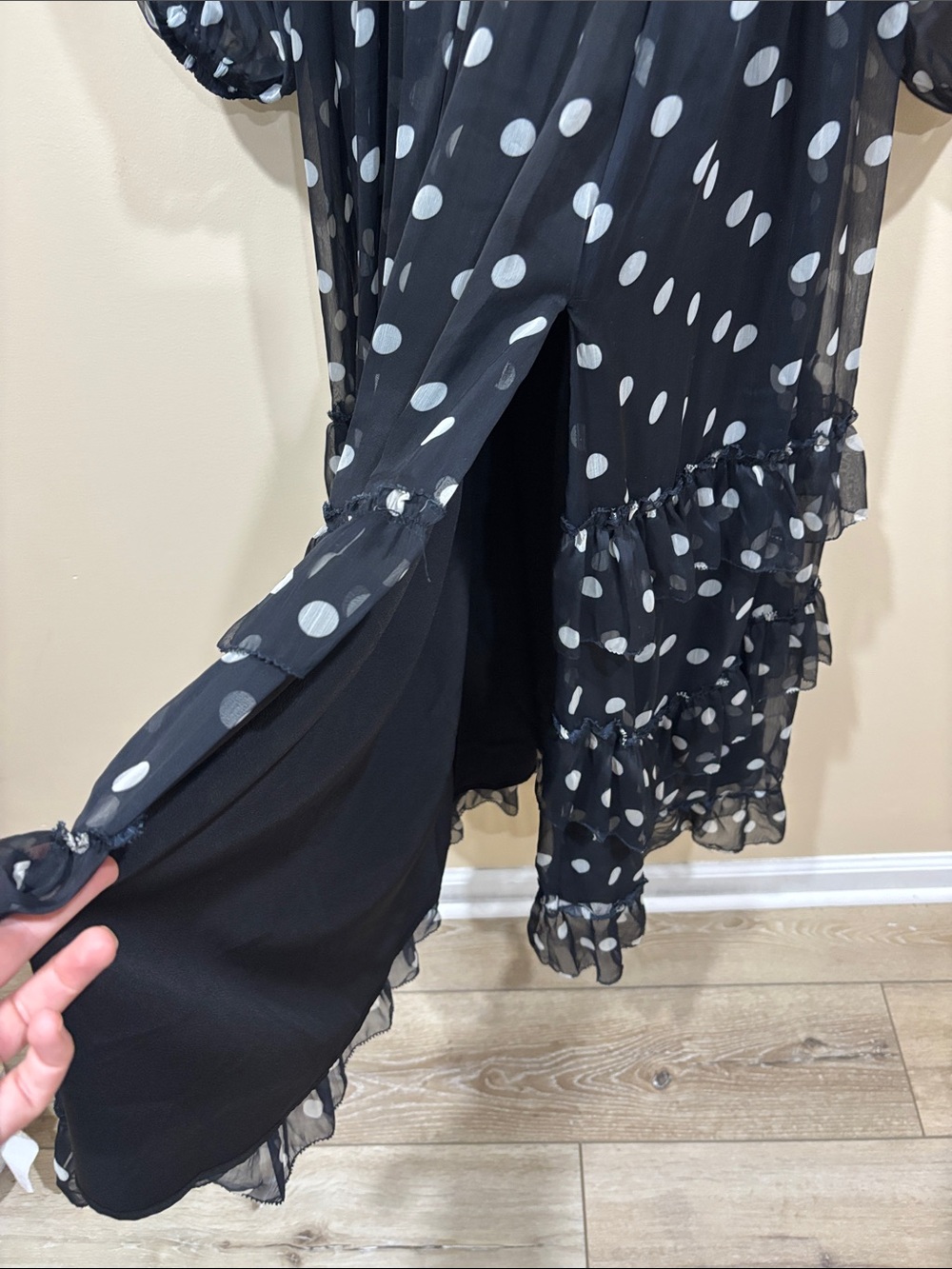 NWT Free People Polka Dot Long Sleeve Maxi Dress Black Size Small - Picture 13 of 16